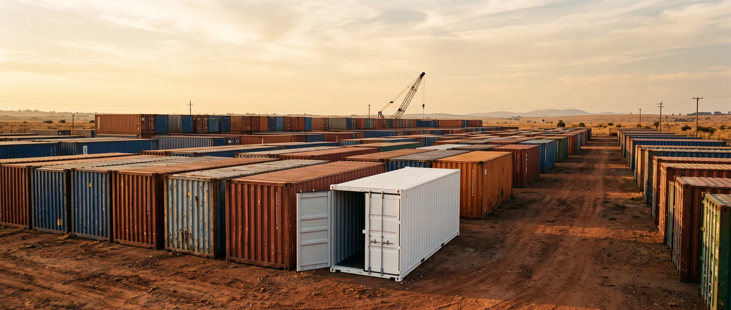 Container yard at golden hour